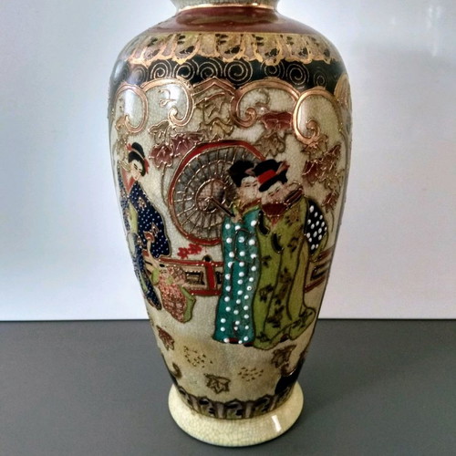 Satsuma vase set used, height 32 cm and 26 cm