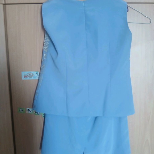 Three-piece evening outfit with viscose and lace, like new, blue large size