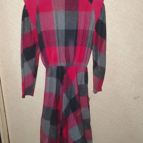 Vintage plaid dress red/black used, size M–L