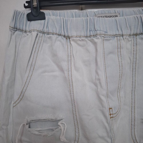 One Teaspoon denim skirt with rips like new, size M, turquoise