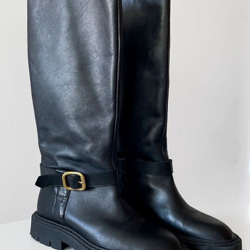 Zara black riding boots size 38 like new with gold buckle
