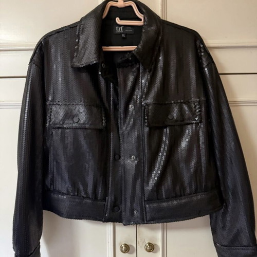 Zara Black Crop Jacket With Sequins New