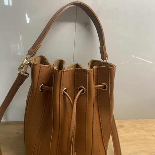 Crossbody bag, brown, 22x18 cm, drawstring closure