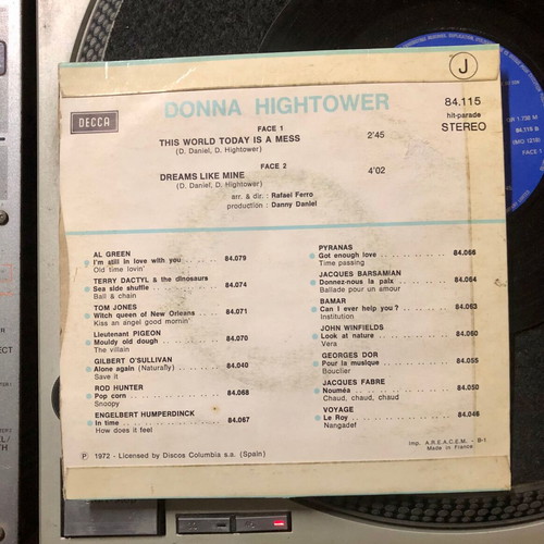 Donna Hightower This World Today Is A Mess 7" vinyl single used, pop