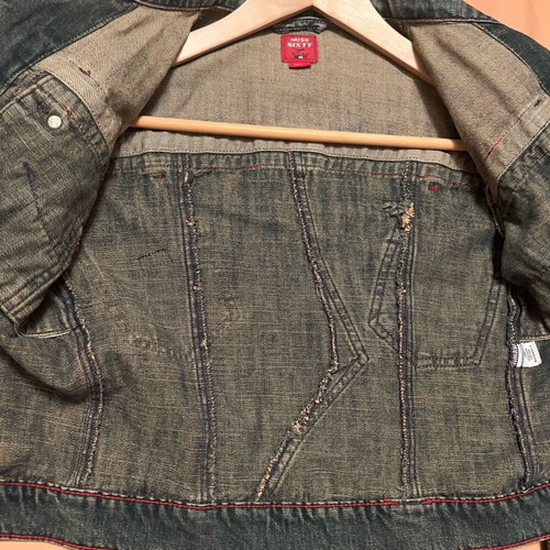 Miss Sixty Denim Jacket Unique Short Cropped with Drawstring Sleeves Size Small Like New