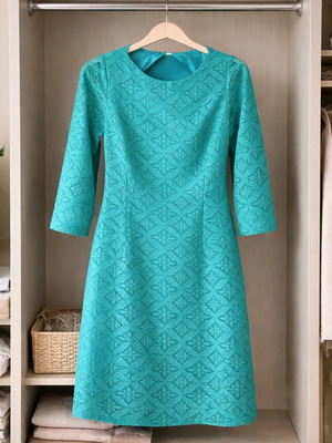 Midi dress turquoise like new, lace with geometric pattern, size L