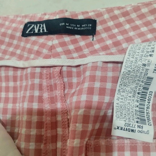 Zara pants carreaux vichy dusty pink M ankle length like new
