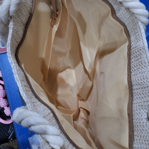 Summer Handbag beige with cotton rope handles, new, 25x35 cm