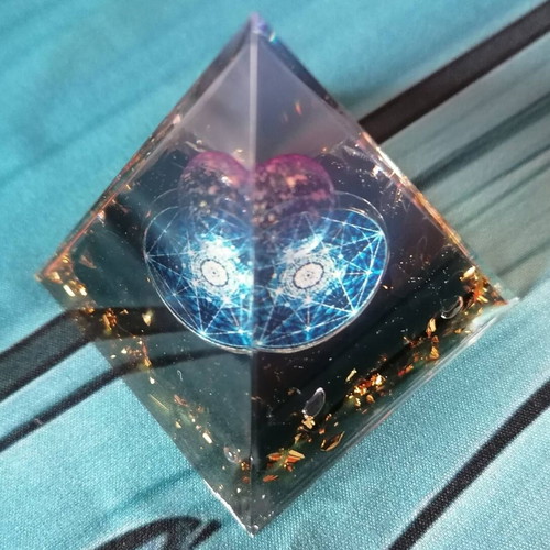 Orgonite pyramid with obsidian and gold leaves new