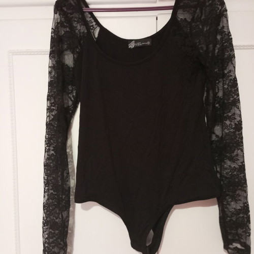 Women's black bodysuit with lace sleeves, like new, size M