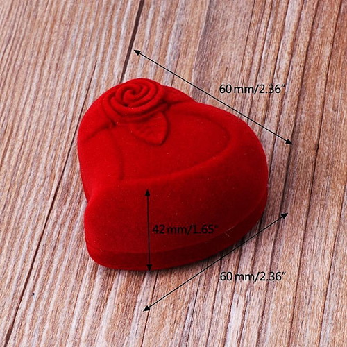 Wedding and engagement ring box heart with rose new, velvet, red
