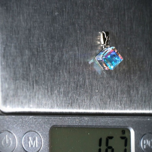 Pendant with crystal and invisible cord sterling silver 925 new