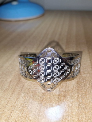 Steel bracelet cuff new, engraved, silver color