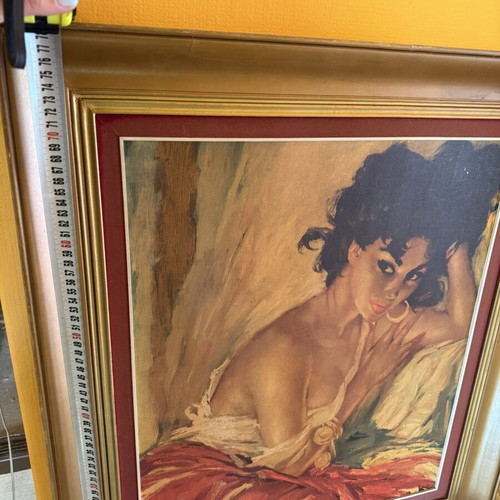 Vintage painting Gypsy Girl by Charles Roka with golden frame like new