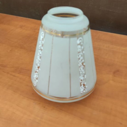 Vintage glass lampshade opaline with gilt trim and embossed design