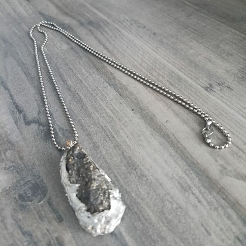 Industrial pendant with natural pyrite, handmade, new