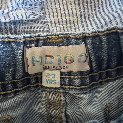 Boys' set with Indigo denim shorts and Next blue striped shirt like new, 2-3 years