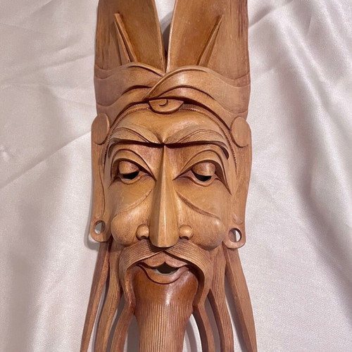 Vintage wooden handmade warrior mask from Far East like new