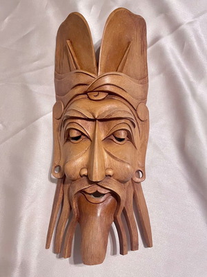 Vintage wooden handmade warrior mask from Far East like new