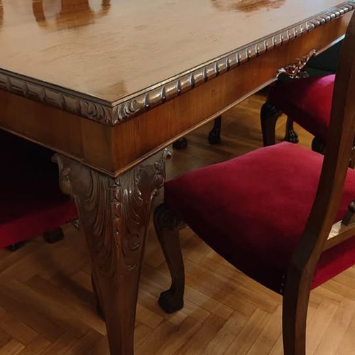 Antique wooden dining set with 6 chairs and buffet used