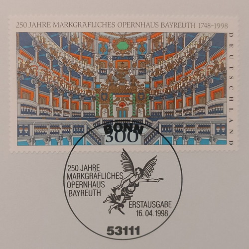 German 1998 first day cover stamp block, Bonn postmark
