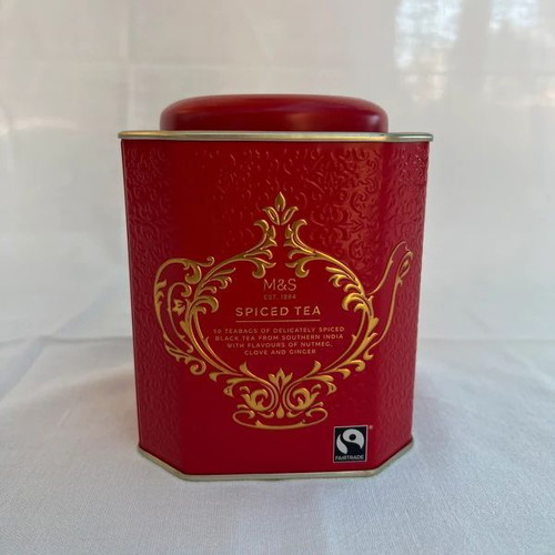 Metal tea tin used from Marks & Spencer