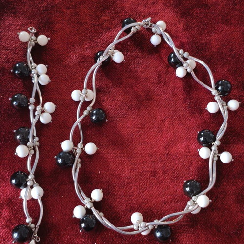 Handmade jewelry set with silver 925, onyx and white stones, like new