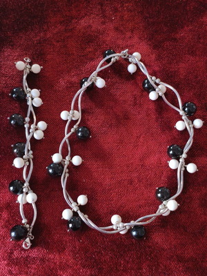 Handmade jewelry set with silver 925, onyx and white stones, like new