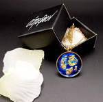 Apefthon necklace blue with gold leaves and bright enamel, new