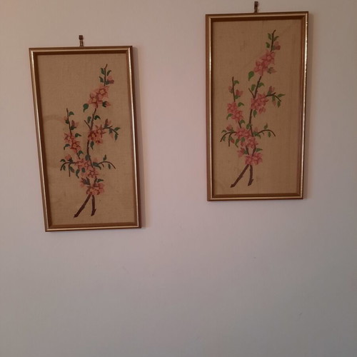 Gobelin embroidered wall clocks like new, set of two