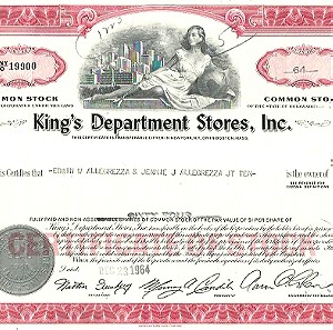 Η.Π.Α  - ΜΕΤΟΧΗ 1964 - KING'S DEPARTMENT STORES INC