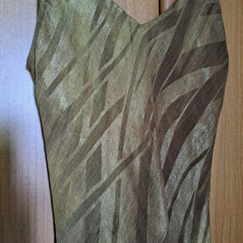 Veloudakis used silk asymmetric dress brown-gold, size S