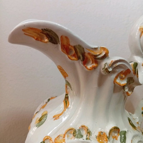 Bassano Italy ceramic jug vase with hand painted floral Rococo design