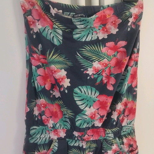 Strapless one-piece romper like new, colorful, tropical flowers, size L