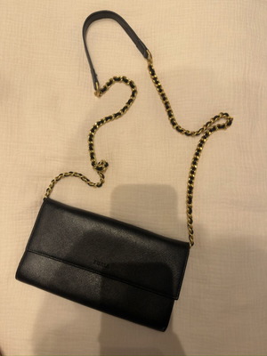 Furla clutch bag with chain black leather used