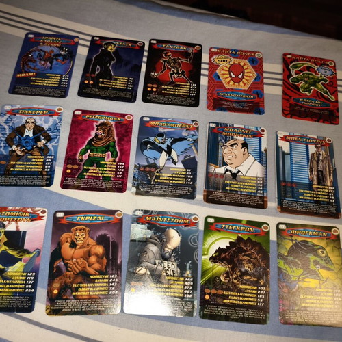 Spider-Man Heroes and Villains card set used, 15 cards