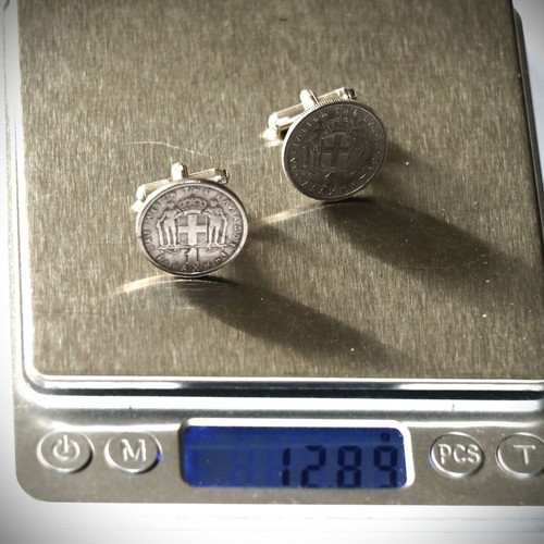 Cufflinks coin 1 drachma 1966 new, Kingdom of Greece