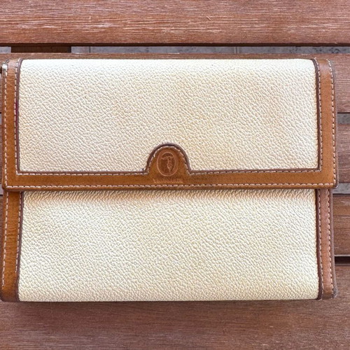 Trussardi vintage women's wallet used, beige and brown leather details