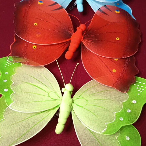 Decorative butterflies with double semi-transparent fabric wings