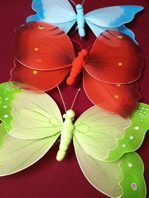 Decorative butterflies with double semi-transparent fabric wings