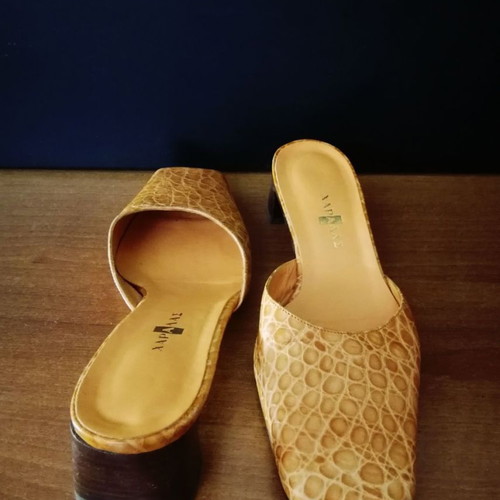 Charalas leather mules used, croc effect, size 36