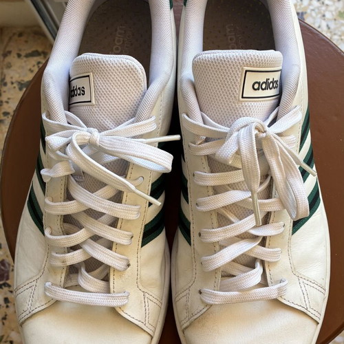 Adidas Grand Court sneakers like new, white with green and black stripes, size 46