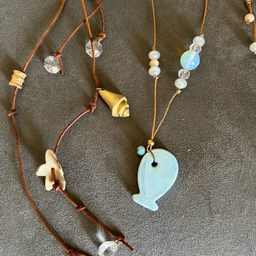 Fish necklace of very good quality and gift Necklace with leather decorations