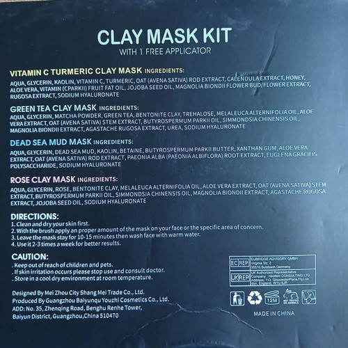 Rnekfa Clay Mask Kit 4 masks 60ml with application brush new