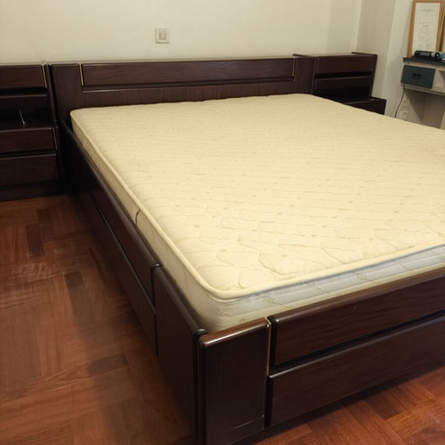 Double wooden bedroom set with bedside tables and mattress