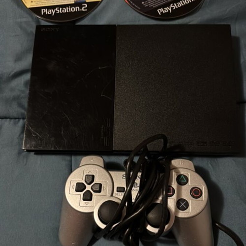 PlayStation 2 with controller and cables used