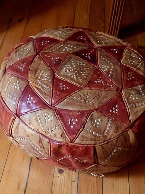 Moroccan handmade pouf from genuine leather used