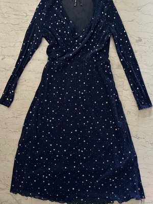 Elli White velvet dress with celestial print, long sleeves, like new
