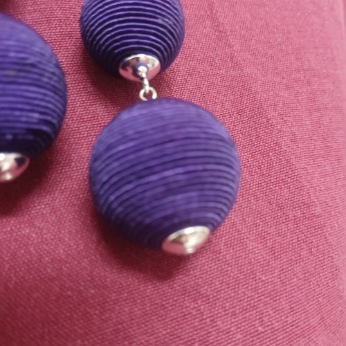 Long earrings, purple and silver, 9 cm