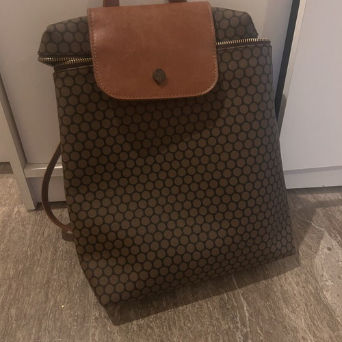 Thiros backpack new, gray and beige with leather pocket